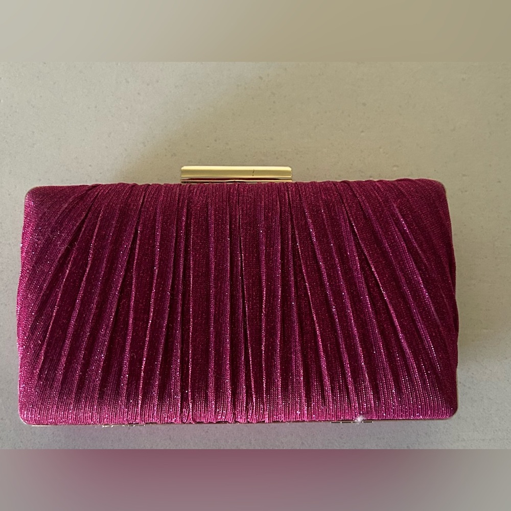 Fuschia Pleated Cocktail Purse with Gold Frame